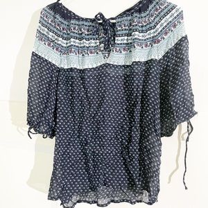 LUCKY BRAND Womens Navy Tie Printed Short Sleeve
